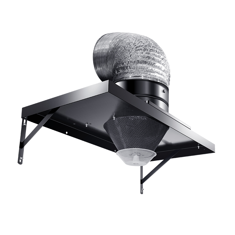 가정 벽 장착 된 검은 철 범위 후드, 스테인리스 스틸 대형 후드 및 배기 팬이있는 벽 장착